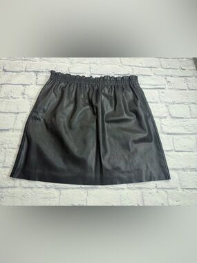 Loft Black Faux Leather A-Line Skirt - Hidden Elastic Waist. Size L.